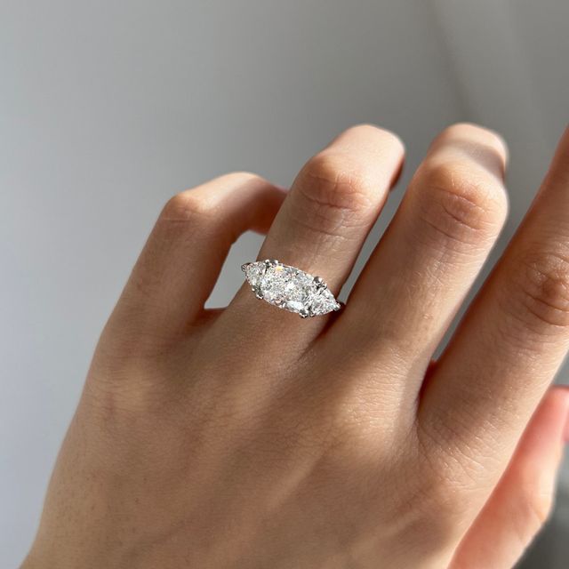 2.00 Carat Elongated Cushion East-West Trilogy Ring In Two-Tone - Manilla