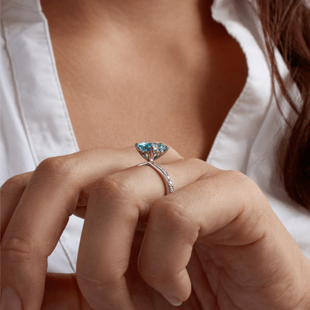 3.50 Carat Oval Blue Diamond Grain Set White Gold Engagement Ring - Hadid