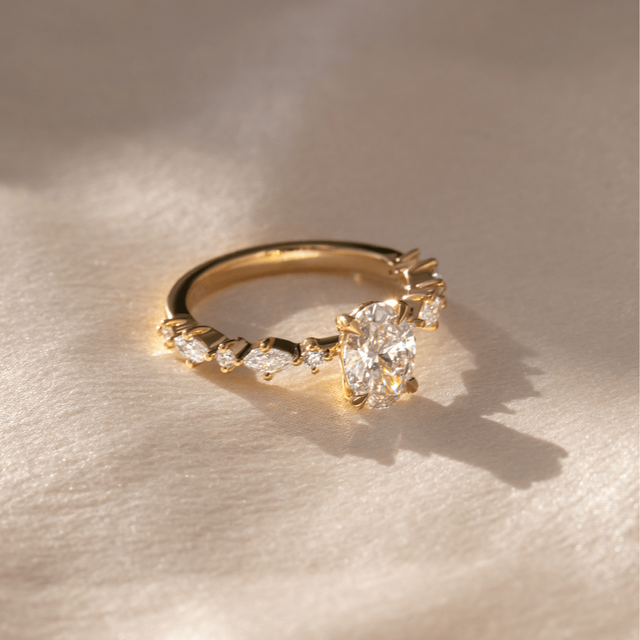 1.00 Carat Oval Diamond Band Yellow Gold Engagement Ring - Laura