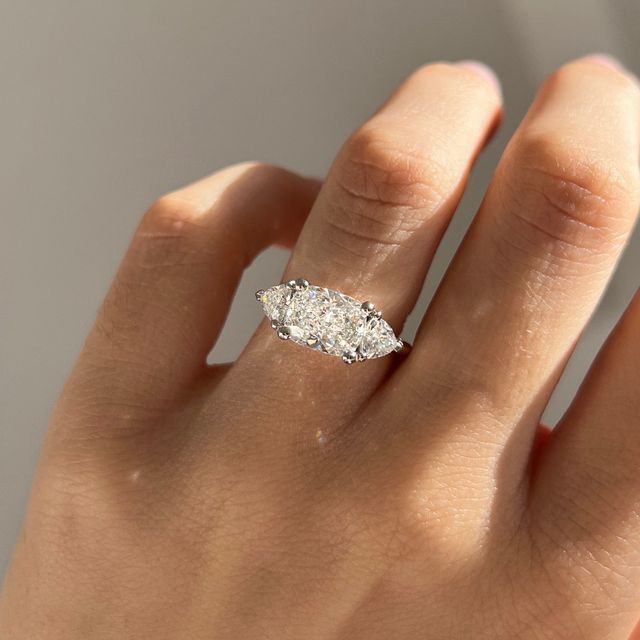 2.00 Carat Elongated Cushion East-West Trilogy Ring In Two-Tone - Manilla