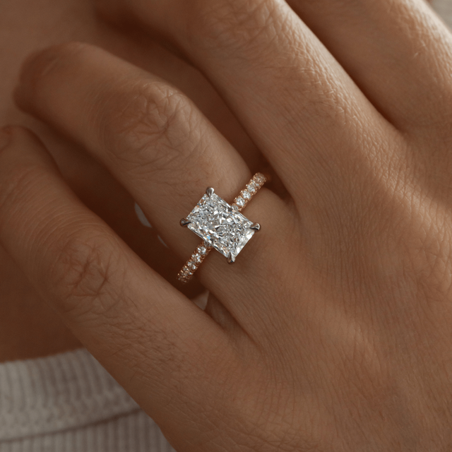 1.50 Carat Radiant Hidden Halo Diamond Band Two-Tone Engagement Ring - Sadie