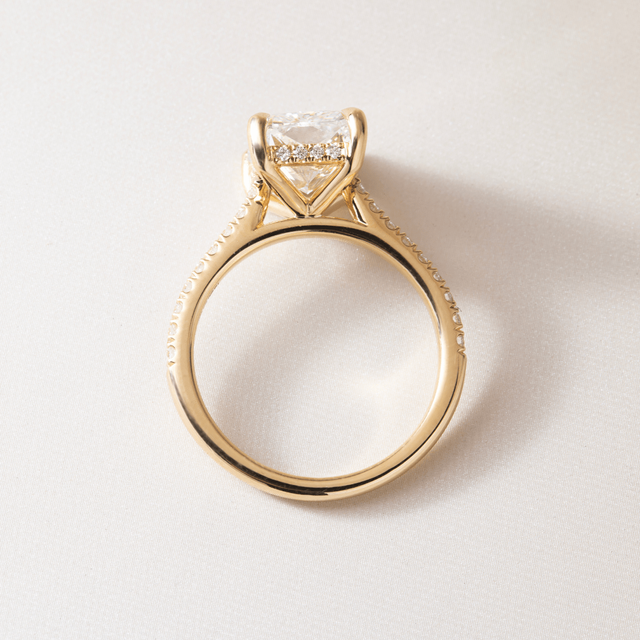 3.50 Carat Radiant Hidden Halo Diamond Band Yellow Gold Engagement Ring - Aisha