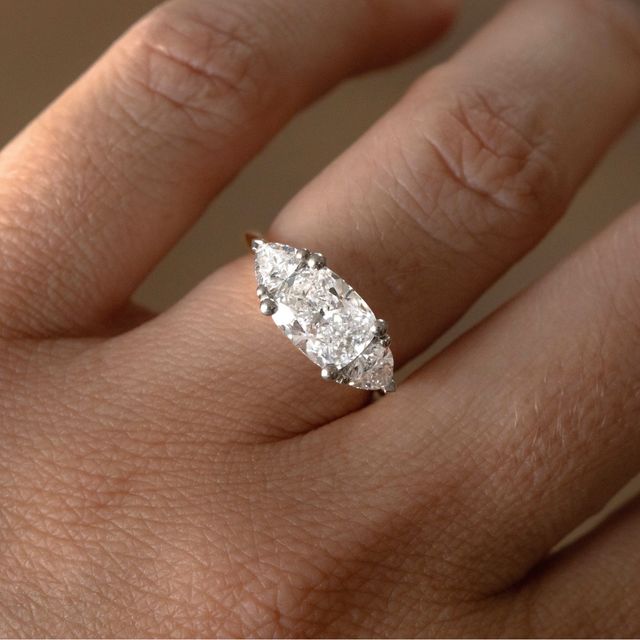 2.00 Carat Elongated Cushion East-West Trilogy Ring In Two-Tone - Manilla