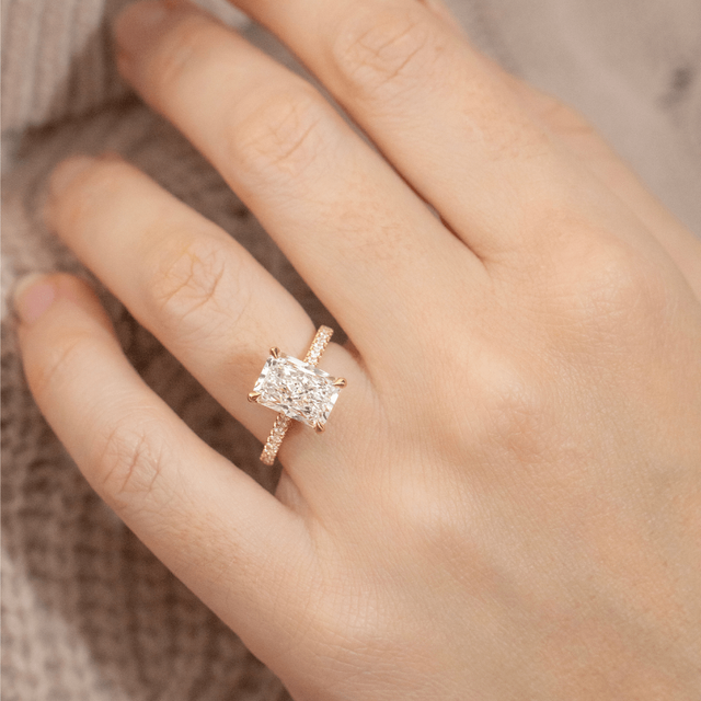 3.50 Carat Radiant Hidden Halo Diamond Band Yellow Gold Engagement Ring - Aisha