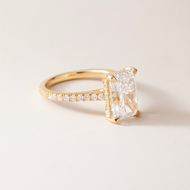3.50 Carat Radiant Hidden Halo Diamond Band Yellow Gold Engagement Ring - Aisha