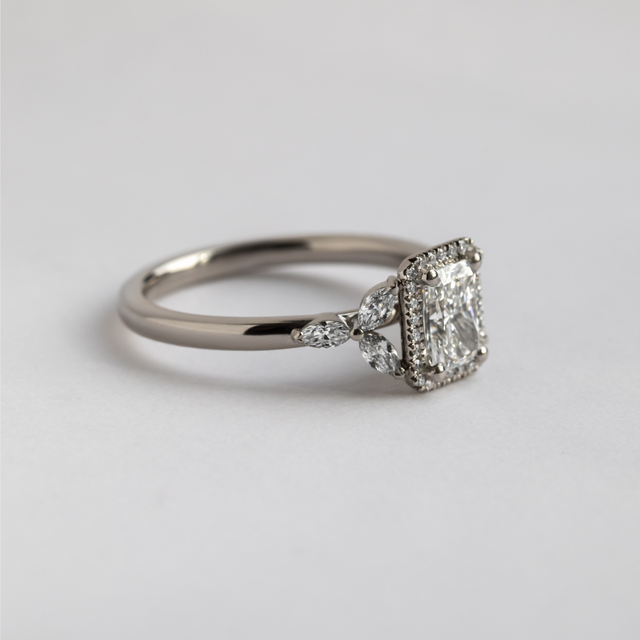 1.20 Carat Radiant Diamond Cluster Platinum Engagement Ring - Elizabeth