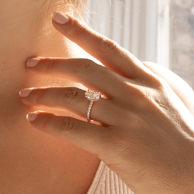 1.70 Carat Oval Hidden Halo Diamond Band Yellow Gold Engagement Ring - Samara