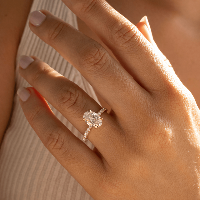 1.70 Carat Oval Hidden Halo Diamond Band Yellow Gold Engagement Ring - Samara