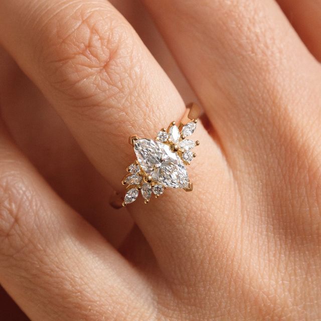 1.00 Carat Lab Grown Marquise Cluster Engagement Ring In Yellow Gold - Holly