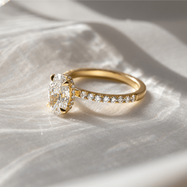 1.70 Carat Oval Hidden Halo Diamond Band Yellow Gold Engagement Ring - Samara