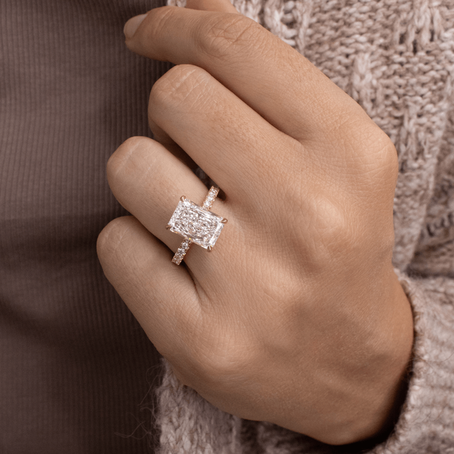 4.50 Carat Radiant Diamond Band Yellow Gold Engagement Ring - Jessica