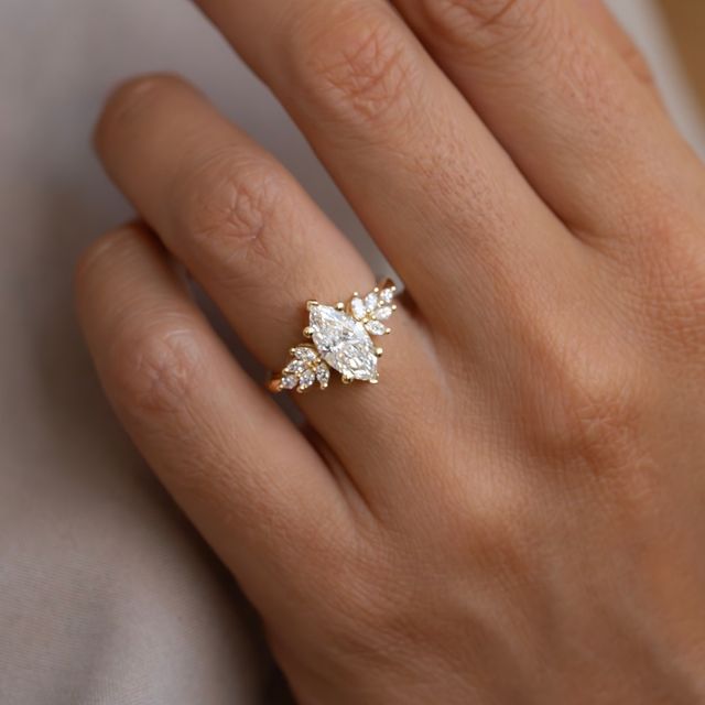 1.52 Carat Lab Grown Marquise Cluster Ring In Yellow Gold - Anastasia