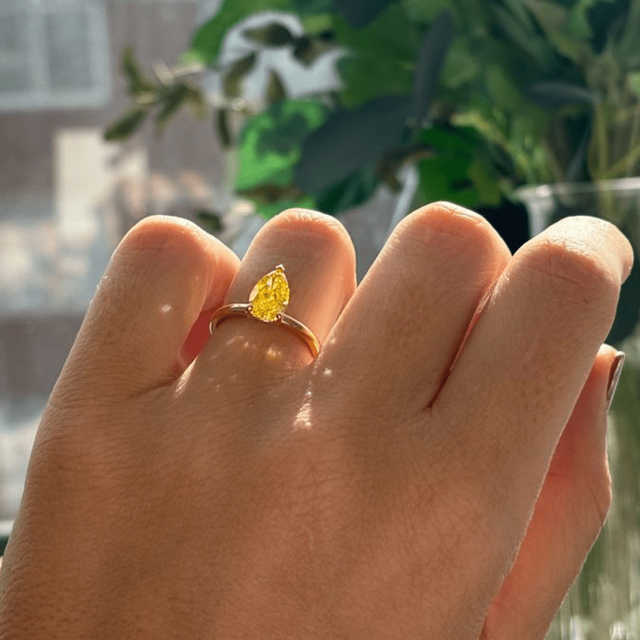 1.50 Carat Pear Yellow Diamond Solitaire Yellow Gold Engagement Ring - Chelsea