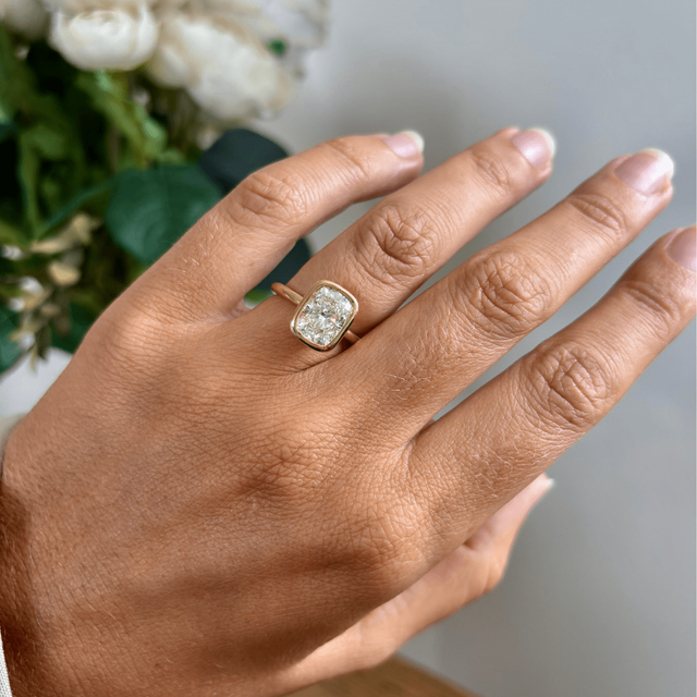 3.00 Carat Lab Grown Elongated Cushion Solitaire Ring In Yellow Gold - Chloe