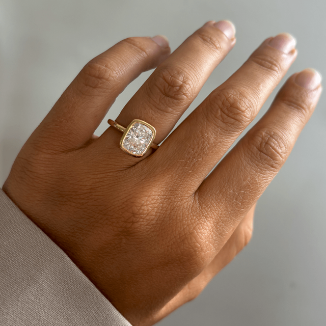 3.00 Carat Lab Grown Elongated Cushion Solitaire Ring In Yellow Gold - Chloe