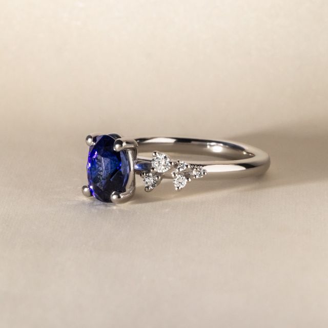 2.01 Carat Oval Blue Sapphire Cluster Ring In Platinum - Morning Star