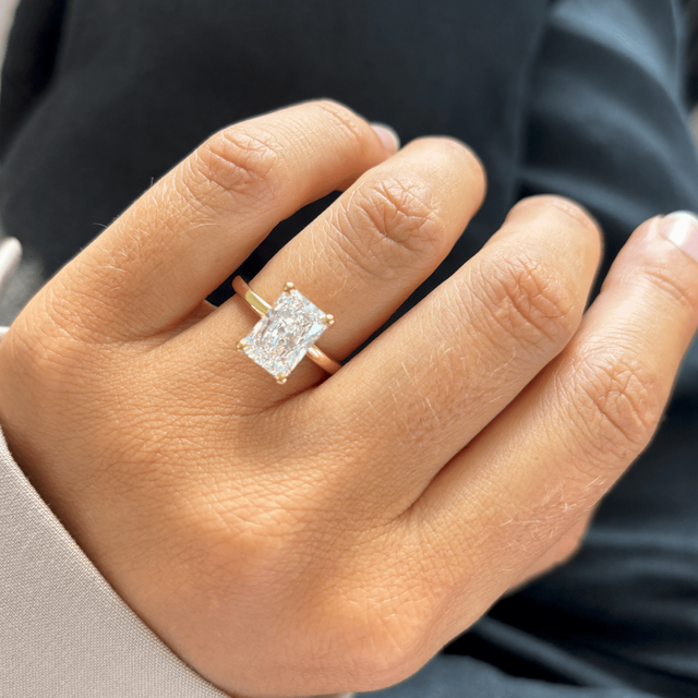 3 Carat Lab Grown Radiant Hidden Halo Ring In Yellow Gold - Kate