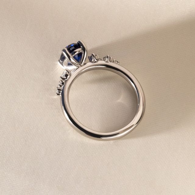 2.01 Carat Oval Blue Sapphire Cluster Ring In Platinum - Morning Star