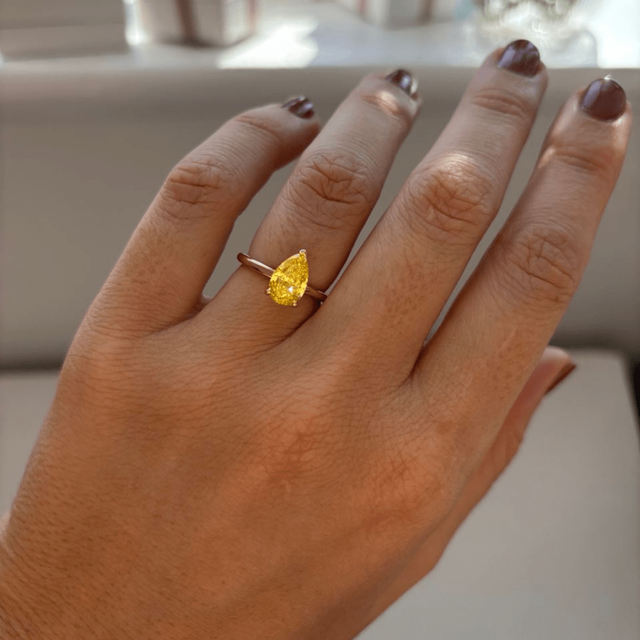 1.50 Carat Pear Yellow Diamond Solitaire Yellow Gold Engagement Ring - Chelsea