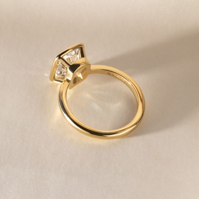3.00 Carat Lab Grown Elongated Cushion Solitaire Ring In Yellow Gold - Chloe