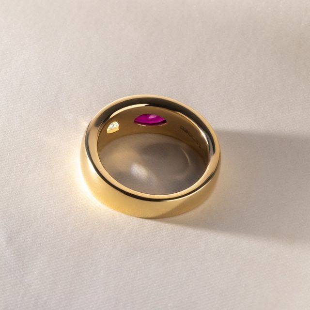 Moi et Toi Marquise Ruby and Pear Diamond Yellow Gold Ring