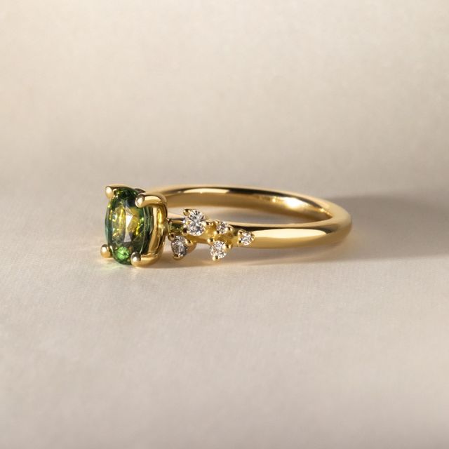 1.13 Carat Oval Teal Sapphire Cluster Engagement Ring In Yellow Gold - Morning Star