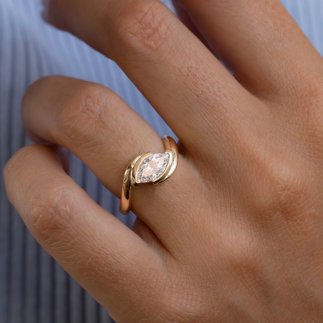 1.00 Carat Marquise Diamond Bezel-Set Ring In Yellow Gold - Naia
