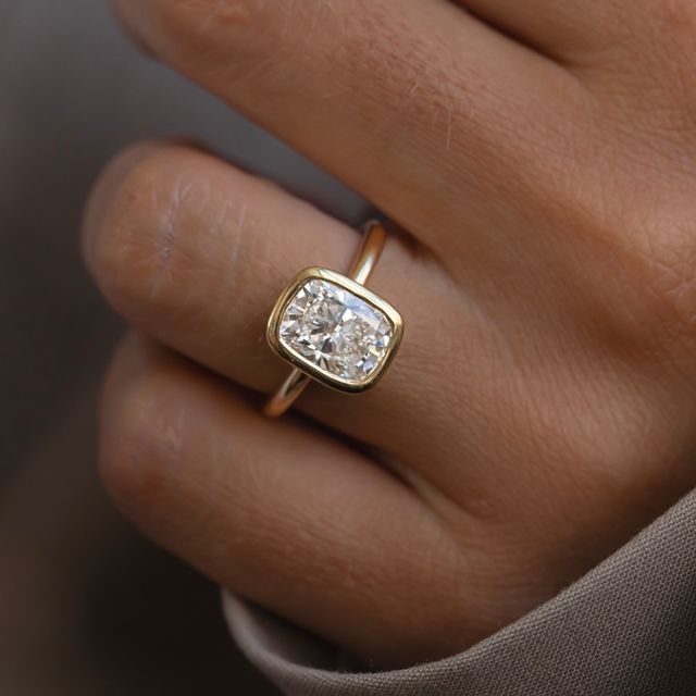 3.00 Carat Lab Grown Elongated Cushion Solitaire Ring In Yellow Gold - Chloe