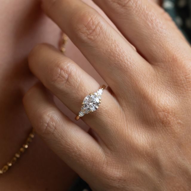 1.50 Carat Lab Grown Round Cluster Engagement Ring In Yellow Gold - Nanami