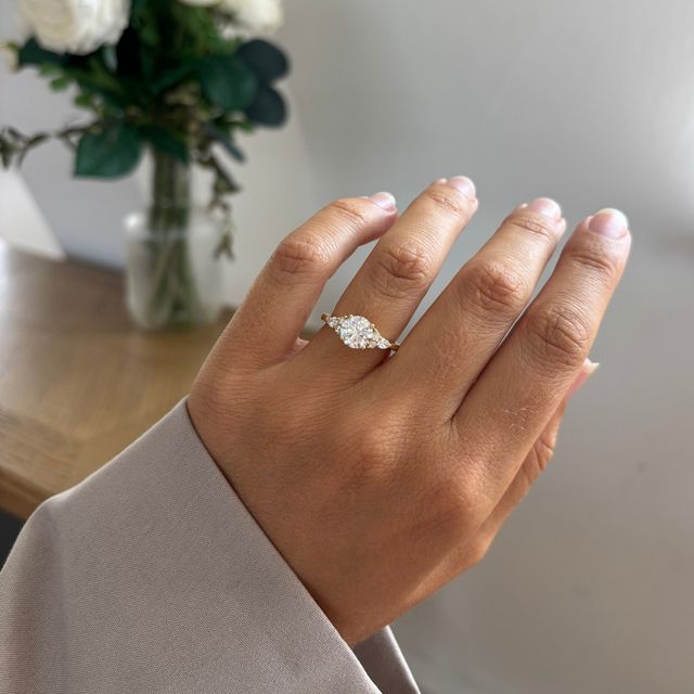 1.50 Carat Lab Grown Round Cluster Engagement Ring In Yellow Gold - Nanami