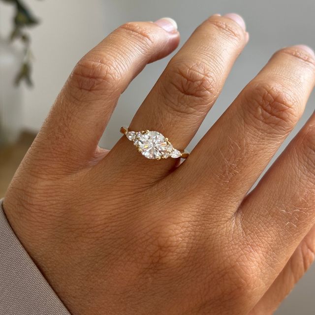 1.50 Carat Lab Grown Round Cluster Engagement Ring In Yellow Gold - Nanami