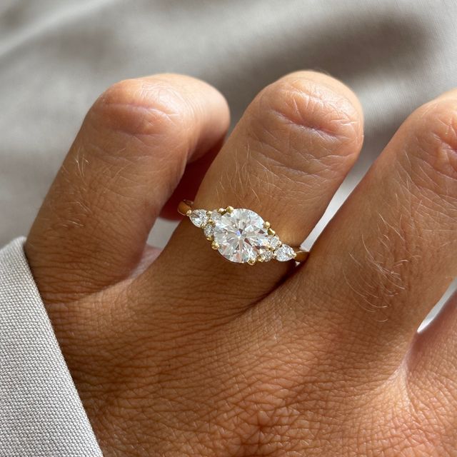 1.50 Carat Lab Grown Round Cluster Engagement Ring In Yellow Gold - Nanami