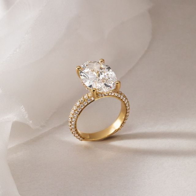7.00 Carat Oval Hidden Halo Diamond Band Yellow Gold Engagement Ring - Ishq