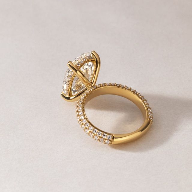 7.00 Carat Oval Hidden Halo Diamond Band Yellow Gold Engagement Ring - Ishq