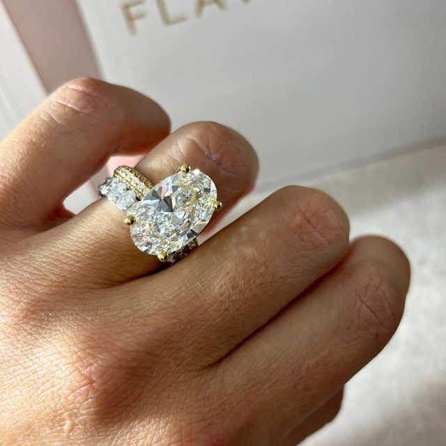 7.00 Carat Oval Hidden Halo Diamond Band Yellow Gold Engagement Ring - Ishq