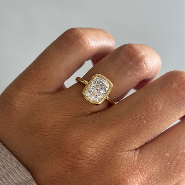 3.00 Carat Lab Grown Elongated Cushion Solitaire Ring In Yellow Gold - Chloe