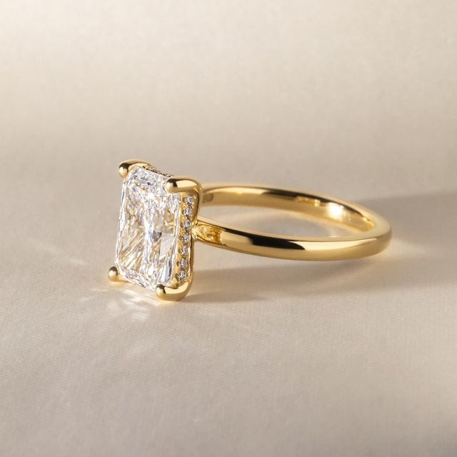 3 Carat Lab Grown Radiant Hidden Halo Ring In Yellow Gold - Kate