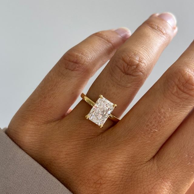 3 Carat Lab Grown Radiant Hidden Halo Ring In Yellow Gold - Kate