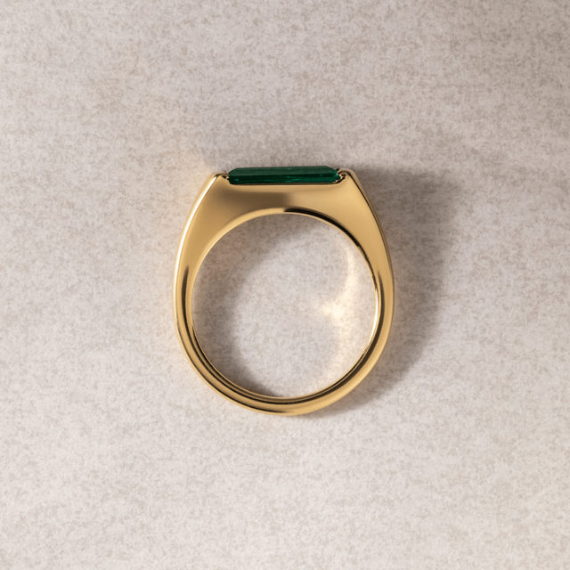 1.98 Carat Baguette Cut Green Emerald 18k Yellow Gold Bespoke Engagement Ring