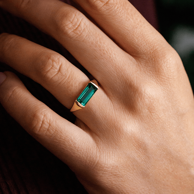 1.98 Carat Baguette Cut Green Emerald 18k Yellow Gold Bespoke Engagement Ring