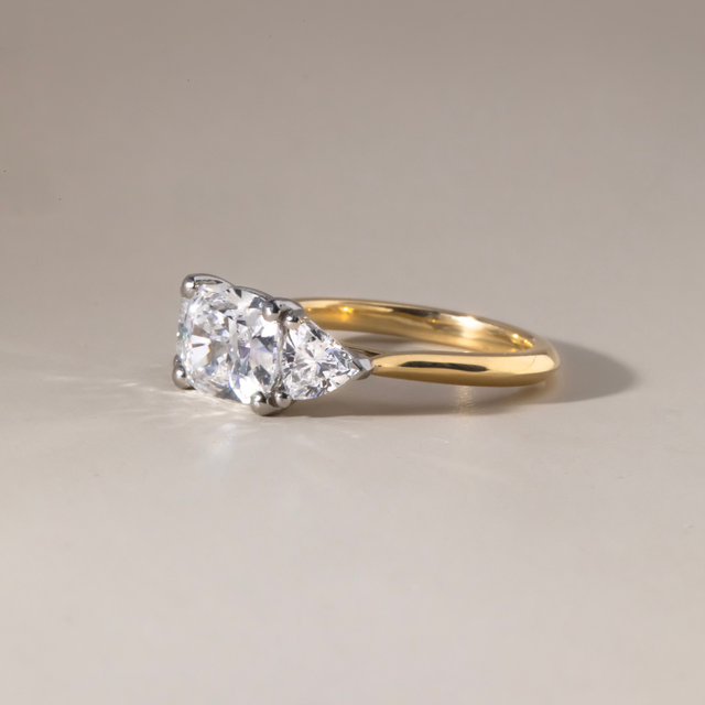 2.00 Carat Elongated Cushion East-West Trilogy Ring In Two-Tone - Manilla
