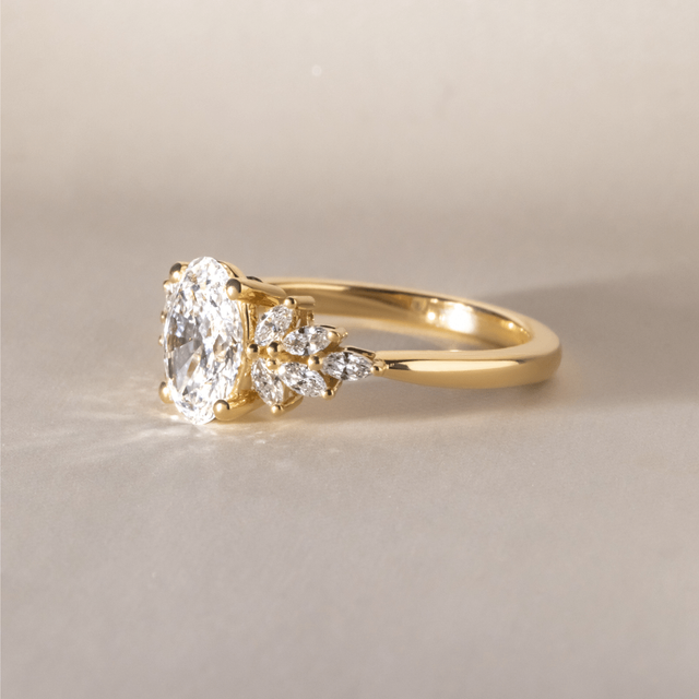 1.20 Carat Lab Grown Oval Cluster Engagement Ring In Yellow Gold - Anastasia