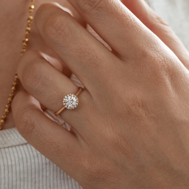 0.50 Carat Lab Grown Round Halo Engagement Ring In Yellow Gold - Ava