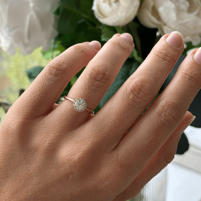 0.50 Carat Lab Grown Round Halo Engagement Ring In Yellow Gold - Ava