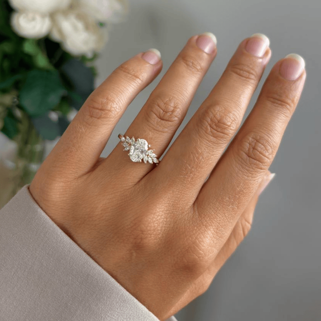 1.20 Carat Lab Grown Oval Cluster Engagement Ring In Yellow Gold - Anastasia