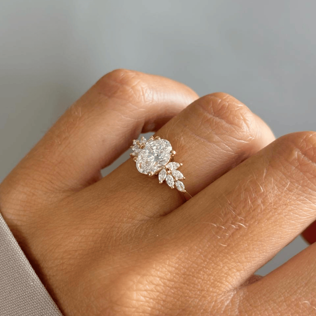 1.20 Carat Lab Grown Oval Cluster Engagement Ring In Yellow Gold - Anastasia