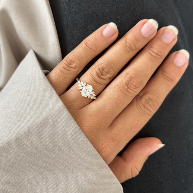 1.20 Carat Lab Grown Oval Cluster Engagement Ring In Yellow Gold - Anastasia