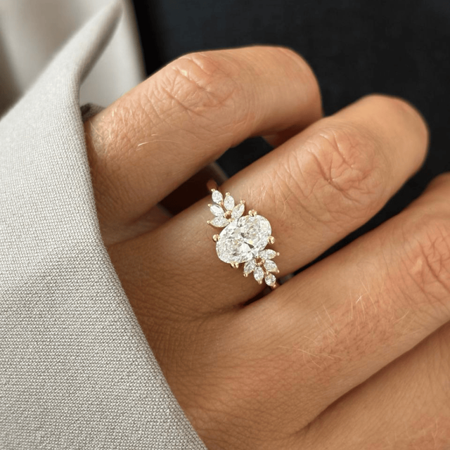 1.20 Carat Lab Grown Oval Cluster Engagement Ring In Yellow Gold - Anastasia
