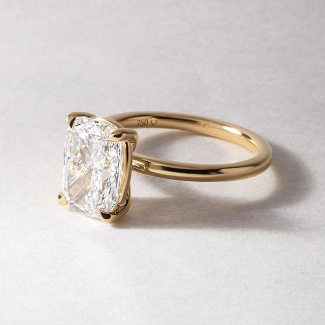 3.00 Carat Elongated Cushion Solitaire Yellow Gold Engagement Ring - Chelsea