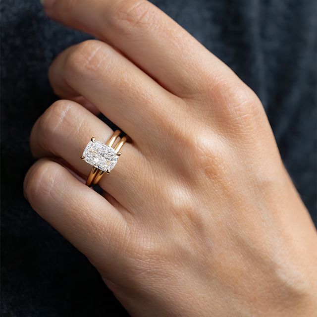 3.00 Carat Elongated Cushion Solitaire Yellow Gold Engagement Ring - Chelsea